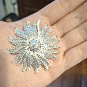 Elegant Silver Sunburst Brooch